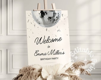 Disco Party Welcome Sign Template, Retro Disco Ball Party Banner, Groovy Disco Ball BacheloretteBirthday party banner