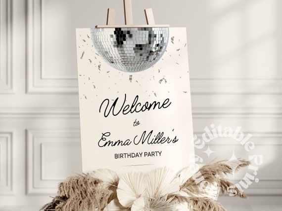 Disco Party Welcome Sign Template, Retro Disco Ball Party Banner, Groovy Disco Ball BacheloretteBirthday party banner