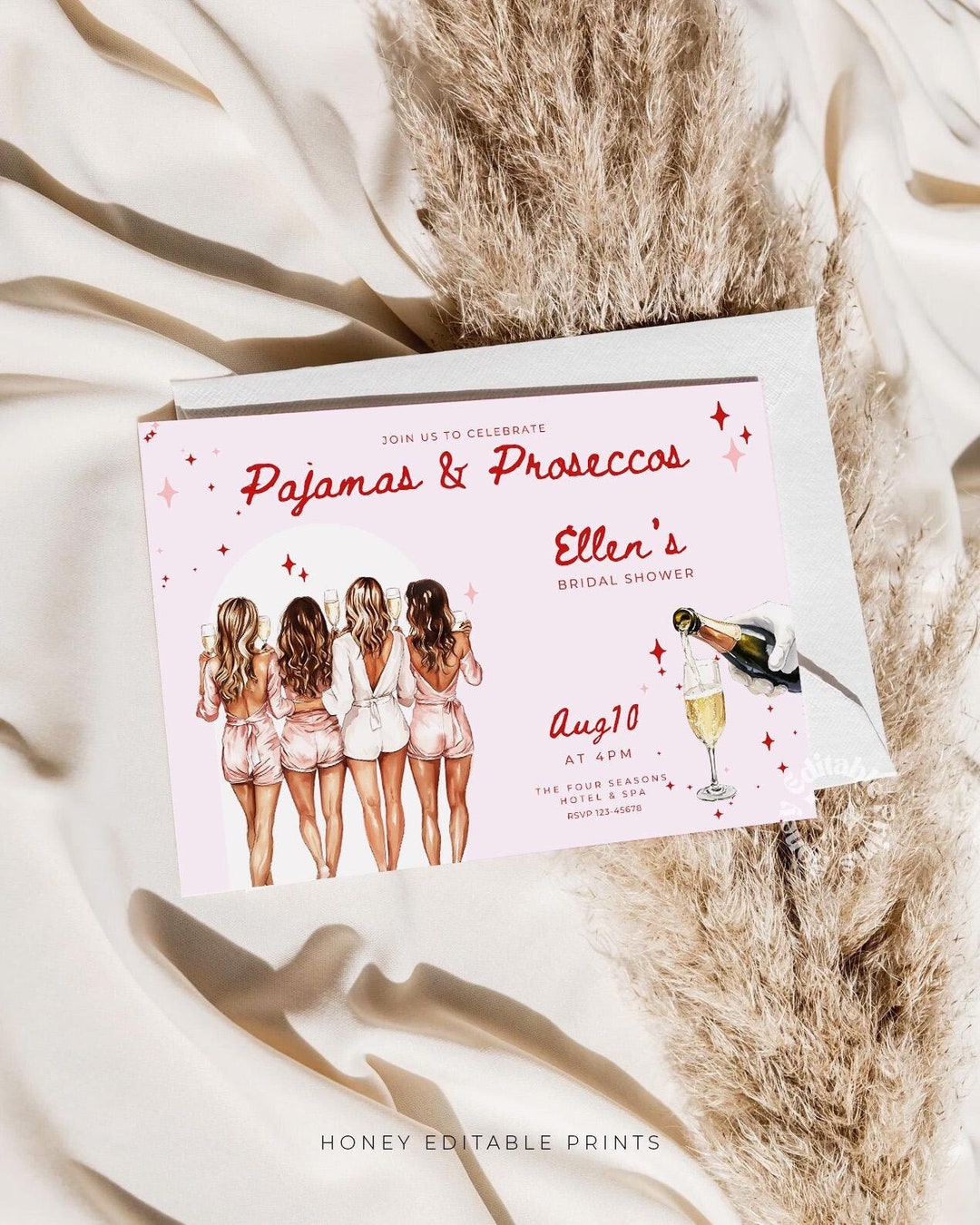 Pajamas & Prosecco Bachelorette Party Invitation Template (digital ...