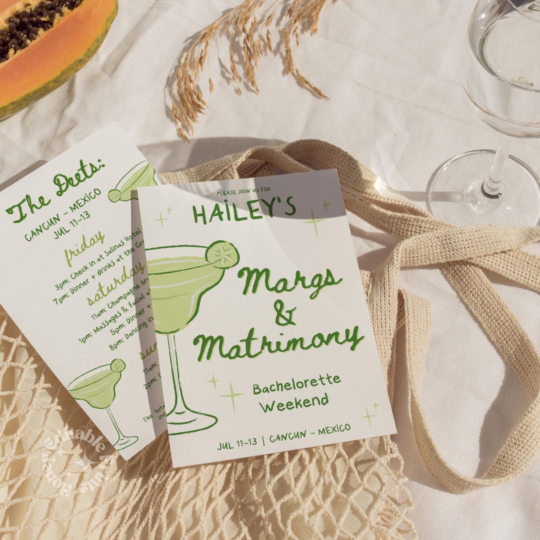 Margs & Matrimony Bachelorette Itinerary Template (canva) - Etsy