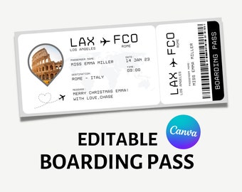 Editable Boarding Ticket Template, Printable Airline Ticket,Boarding Pass Surprise Trip, Surprise Gift,Printable Vacation Gift Ticket