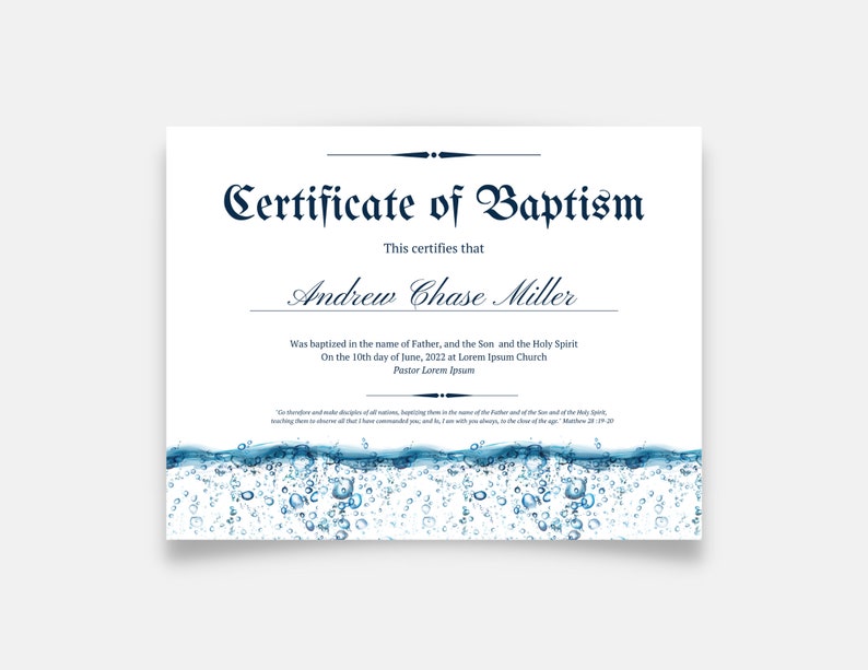 Editable Baptism Certificate Template Printable Custom Water Etsy Editable Baptism Certificate Template Printable Custom Water Etsy