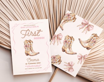 First Rodeo Birthday Invitation: Cowgirl 1st Birthday, Canva Template