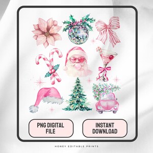 Pink Christmas PNG, Coquette Pink Holiday Vibes PNG, Trendy Christmas,Holiday PNG, Xmas Png, Disco Santa Bubble gum, Instant Download