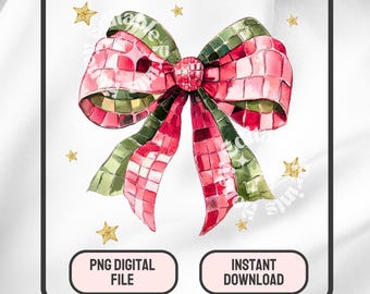 Christmas Bow PNG: Coquette Disco Sublimation (Digital Download)