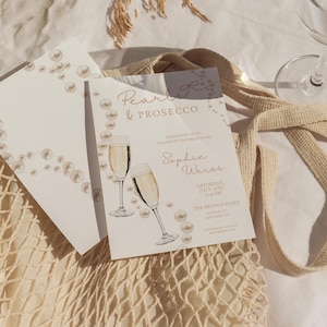 Pearls & Prosecco Bridal Shower Invitation: Editable Bubbly Brunch Template