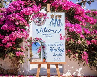 Mamma Mia Bachelorette Welcome Sign: Retro Disco Party Banner (24x36in Digital Download)