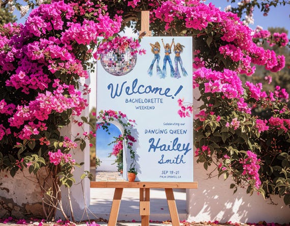 Mamma Mia Bachelorette Welcome Sign: Retro Disco Party Banner (24x36in Digital Download)