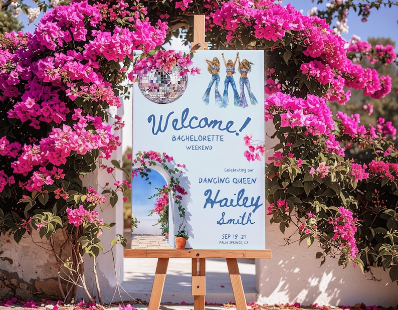 Mamma Mia Bachelorette Welcome Sign Template, Honey Honey Bridal Shower, Dancing Queen Party Banner, Disco Bachelorette Party Sign Canva DIY