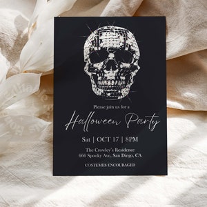 Editable Adult Halloween Party Invitation, Disco Halloween Costume Party Invite, Skull Halloween Birthday, Printable, Text Invitation