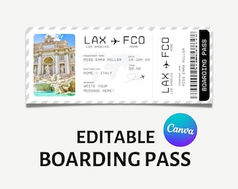 Editable Boarding Pass Template, Boarding Ticket Surprise Trip, Printable Airline Ticket, Surprise Gift, Printable Vacation Gift Ticket