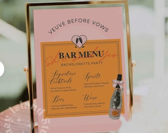 Rendez Veuve Bar Menu Template, Veuve before Vows Bar Menu, Trendy  Drinks Menu Template, Champagne Bachelorette Bar Menu Template