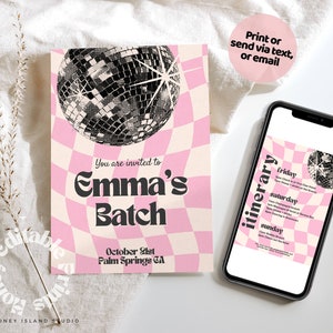 Disco Bachelorette Weekend Itinerary, Disco Bachelorette Weekend Template, Disco Ball Pink Bachelorette Template, Disco Invitation
