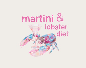 Martini homard rose pailleté PNG : T-shirt tendance (téléchargement numérique)