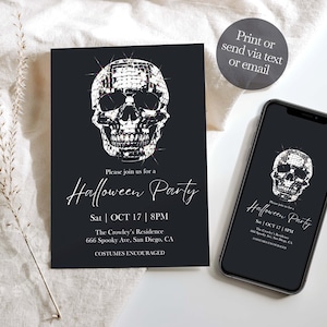 Editable Adult Halloween Party Invitation, Disco Halloween Costume Party Invite, Skull Halloween Birthday, Printable, Text Invitation