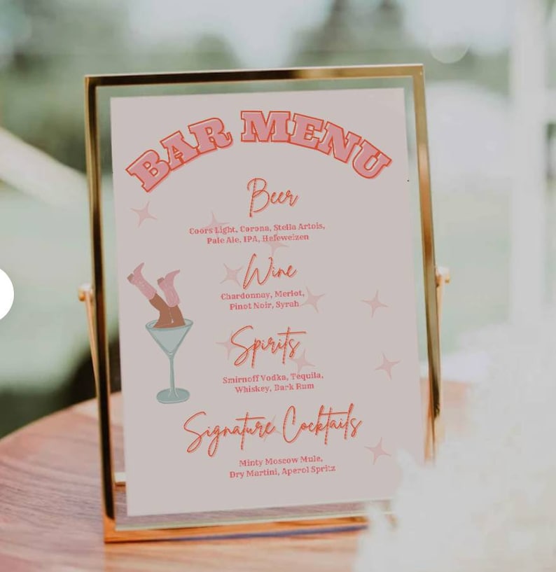Cowgirl Bar Menu, Western Drinks Menu, Rodeo Bachelorette Party ...