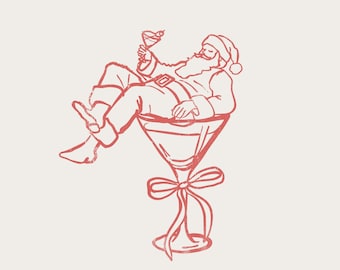 Jultomten Martini Clipart: Nyckfull jul PNG SVG (digital nedladdning)