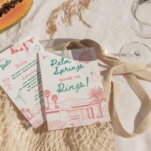 Palm Springs vor den Ringen Bachelorette Wochenende Reiseplan, Bachelorette Wochenende Vorlage, trendige Palm Springs Hens Party, Canva Vorlage