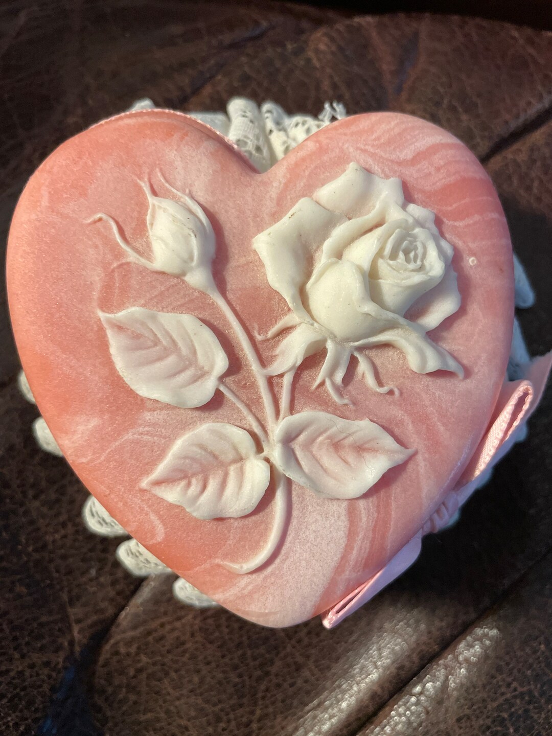 Vintage Pink Roses Soapstone Trinket Box Etsy