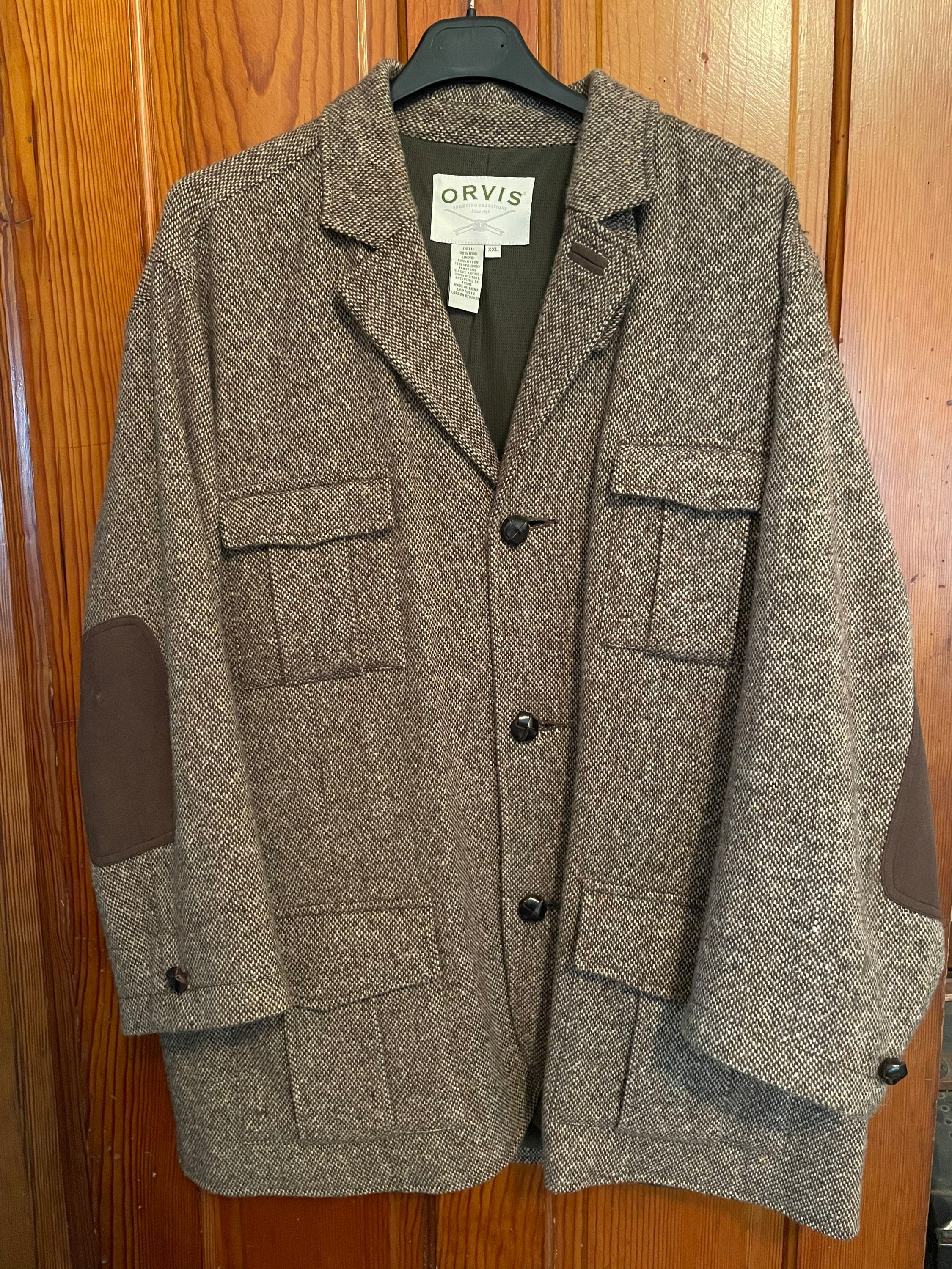 Orvis Men's Wool 3-button Sporting Jacket Coat Brown Tweed Elbow