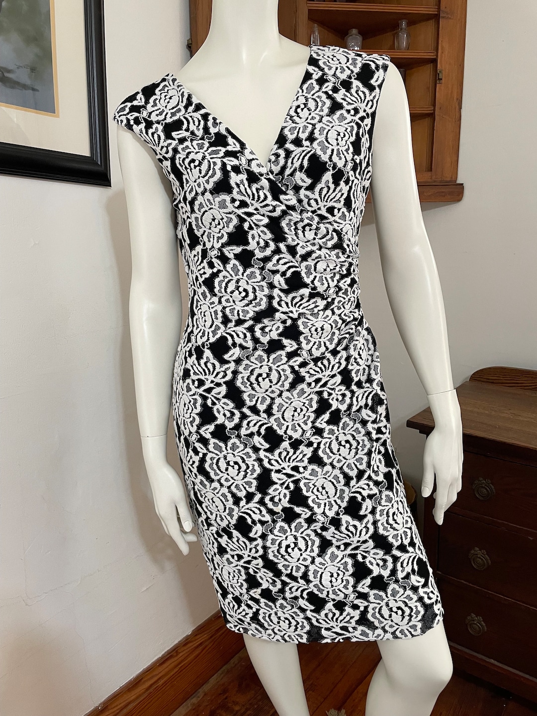 black and white dress ralph lauren Ralph Lauren Three-Quarter-Sleeve Collared Sweater Dress in Black