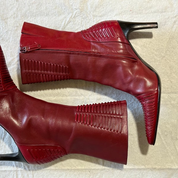 Antonio Melani Mid Calf Red Leather Boots - size 8.5M