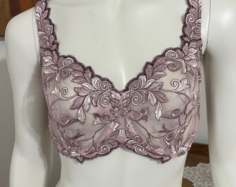 Soma Sensual Lace Unlined Sheer Pink Floral Underwire Bra