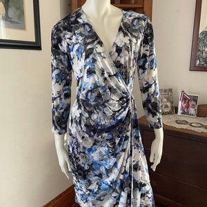 Abito vintage anni &#39;80 a fiori blu di Maggie London, taglia 14