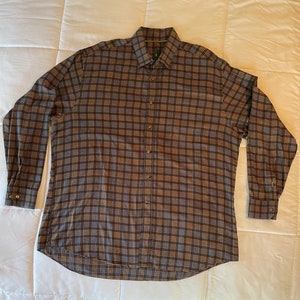Robert Talbott Blue & Brown Plaid Button Down Long Sleeve Shirt - size XXL