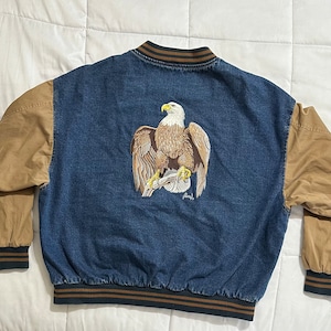 Dunbrooke Al Agnew Eagle Embroidered Denim Varsity Jacket - size XXL