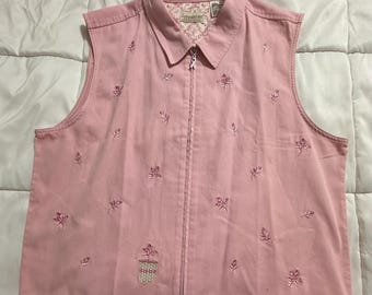 Longaberger Homecreate Pink Bestickter Denim Front Zip Pink Brustkrebs Bewusstsein Reißverschluss Pull 100% Baumwolle - Gr. XXXL