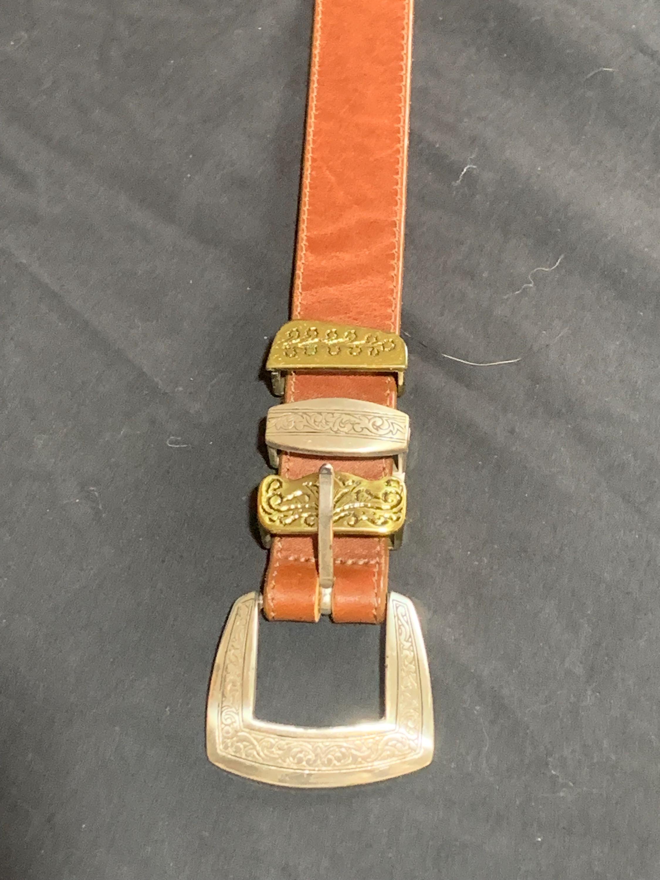 Vintage Brighton Brown Leather Belt With Two Tone Buckle  display picture 2