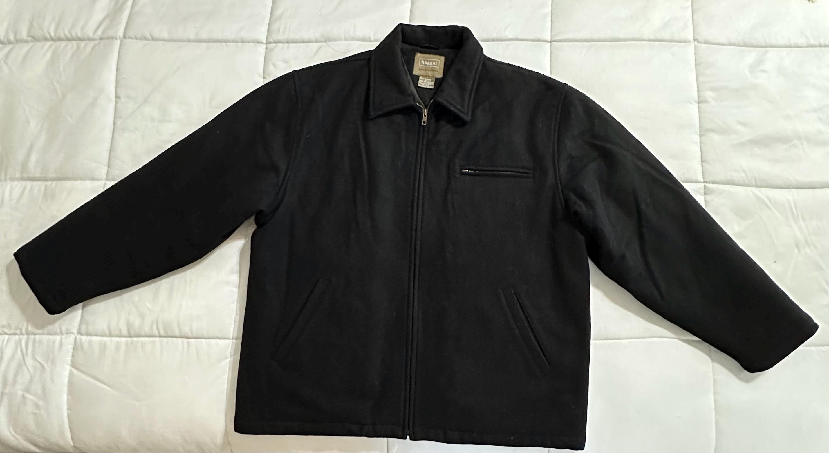 Haggar Generations Men's Jacket Black Wool Blend Zipper Pockets