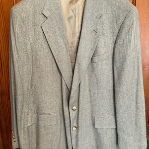 Chaqueta blazer de seda azul claro y crema con diseño de espiga y pata de gallo de Ralph Lauren, años 80, para hombre (talla 46R)