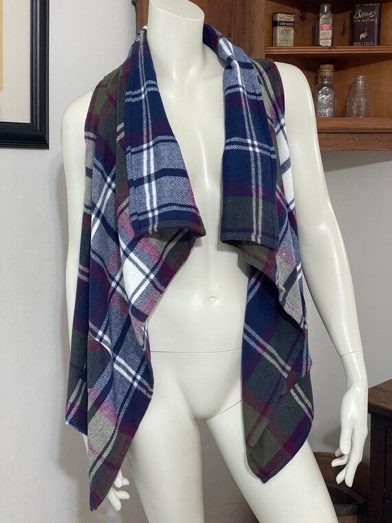 NWT Natural Reflections Plaid Draped Wrap Flannel Vest Side Pockets Size M Etsy
