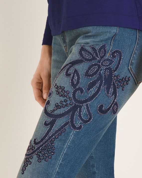 Chicos Secret Stretch Beaded Embroidered Jeggings 