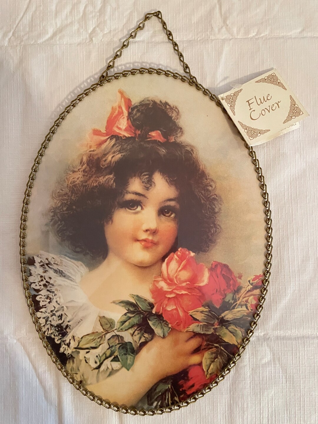 Vintage Oval Chimney Flue Cover - Girl With Flowers - Etsy