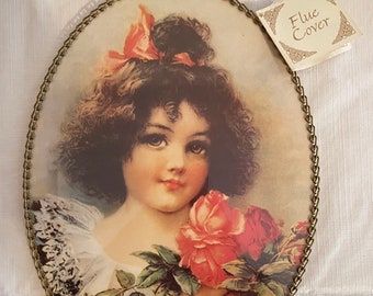 Vintage Oval Chimney Flue Cover - Girl with Flowers