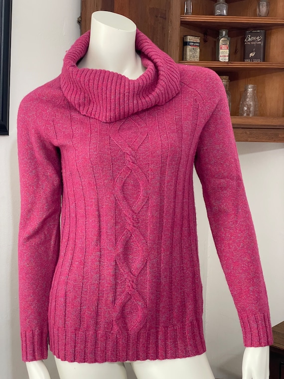 Talbots Womens Sweater Merino Wool Cowl Neck Pink 