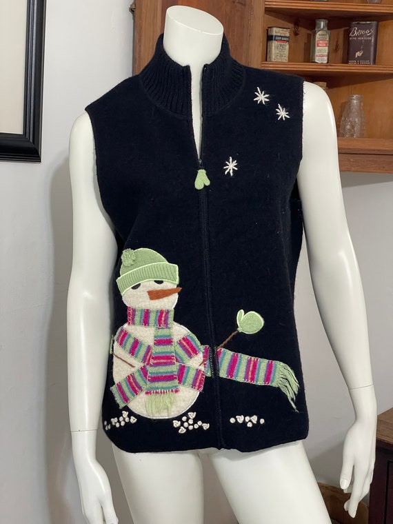 Coldwater Creek Embroidered u0026 Appliqued Holiday Snowman Black - Etsy