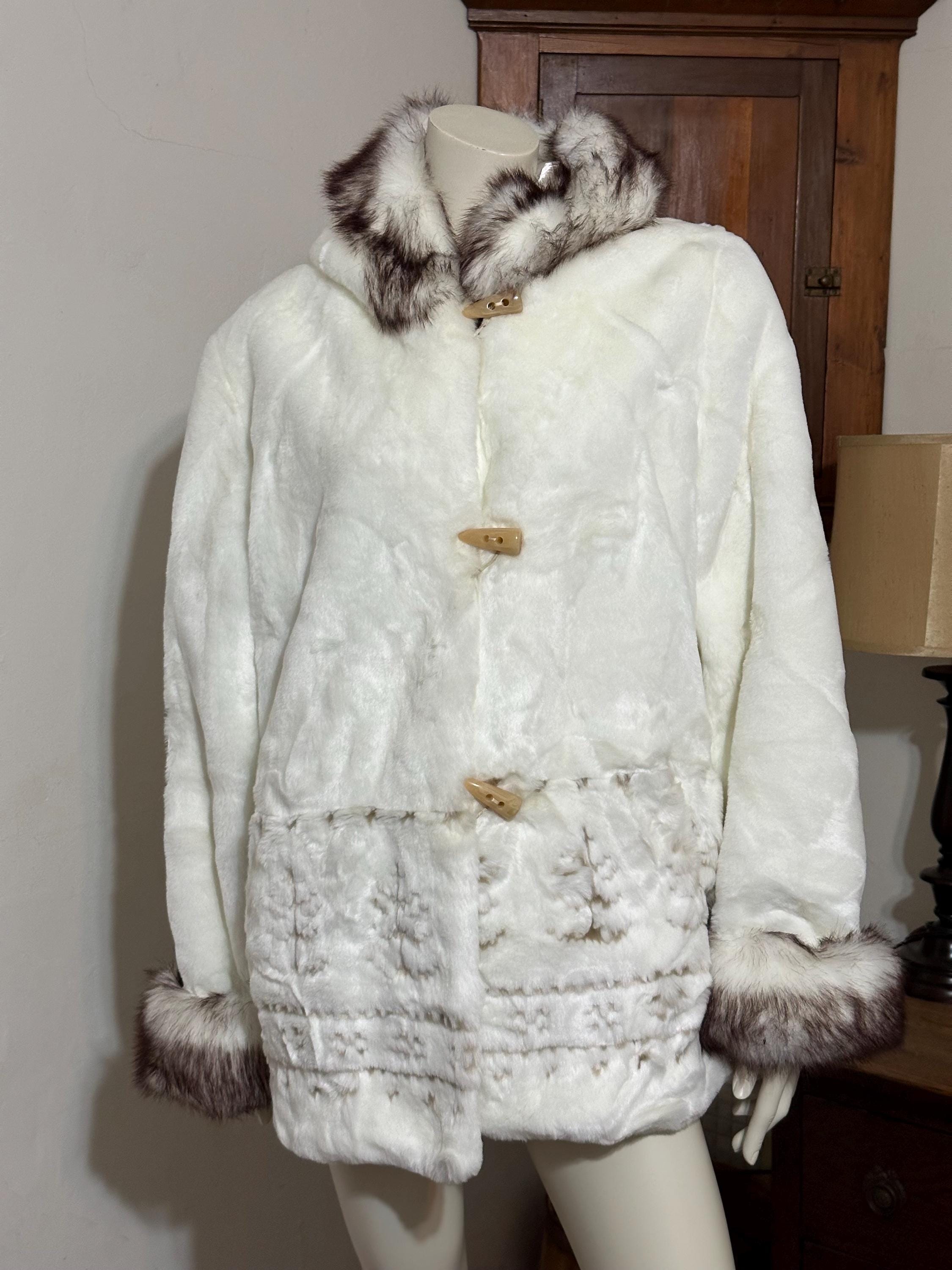 Nuage Winter White Faux Fur Hooded Jacket With Full Satin Lining