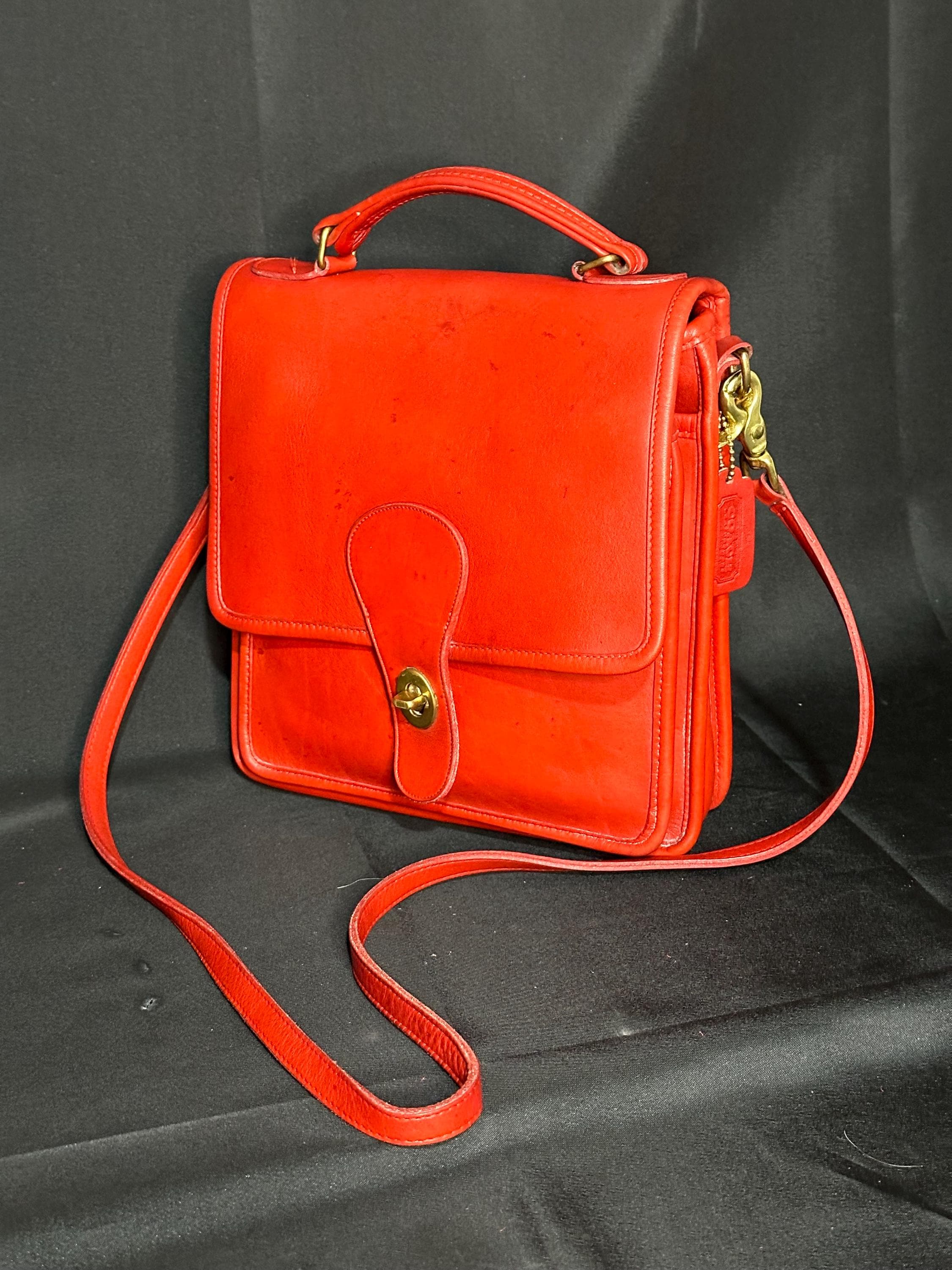 Vintage 80's Coach Station Red Leather Crossbody / Top