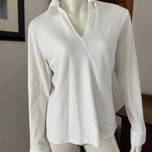 Talbots Faux Wrap Ribbed White Blouse - size XL