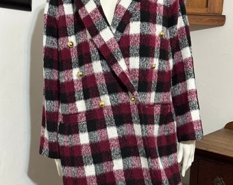 Designer Michael Kors Burgundy Plaid Coat - Size 14W