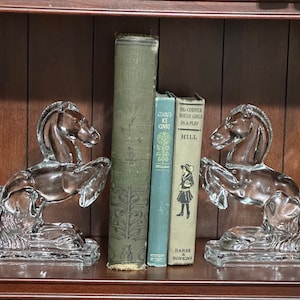 Vintage 1940s LE Smith Glass &quot;Rearing Horses&quot; Bookends Pair