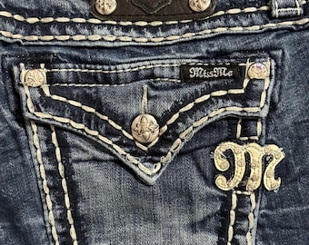 Miss Me Loose Saddle Stitch Border Bootcut JE8008BL 30/33