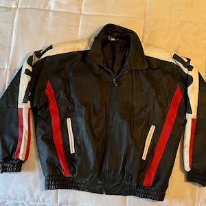 Vilanto Black Leather USA Jacket with American Flag - size 2XL