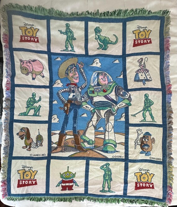Vintage 90s Toy Story Woven Tapestry Blanket Throw, Authentic