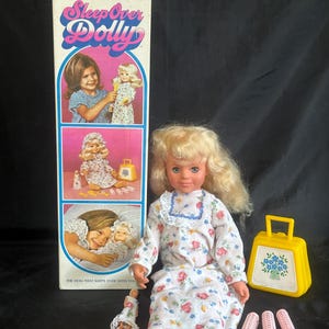 Vintage 1976 Kenner Sleep Over Dolly with Original Box, Mini Dusty Doll & Yellow Case - Rare 70s Toy Playset, Partially Complete