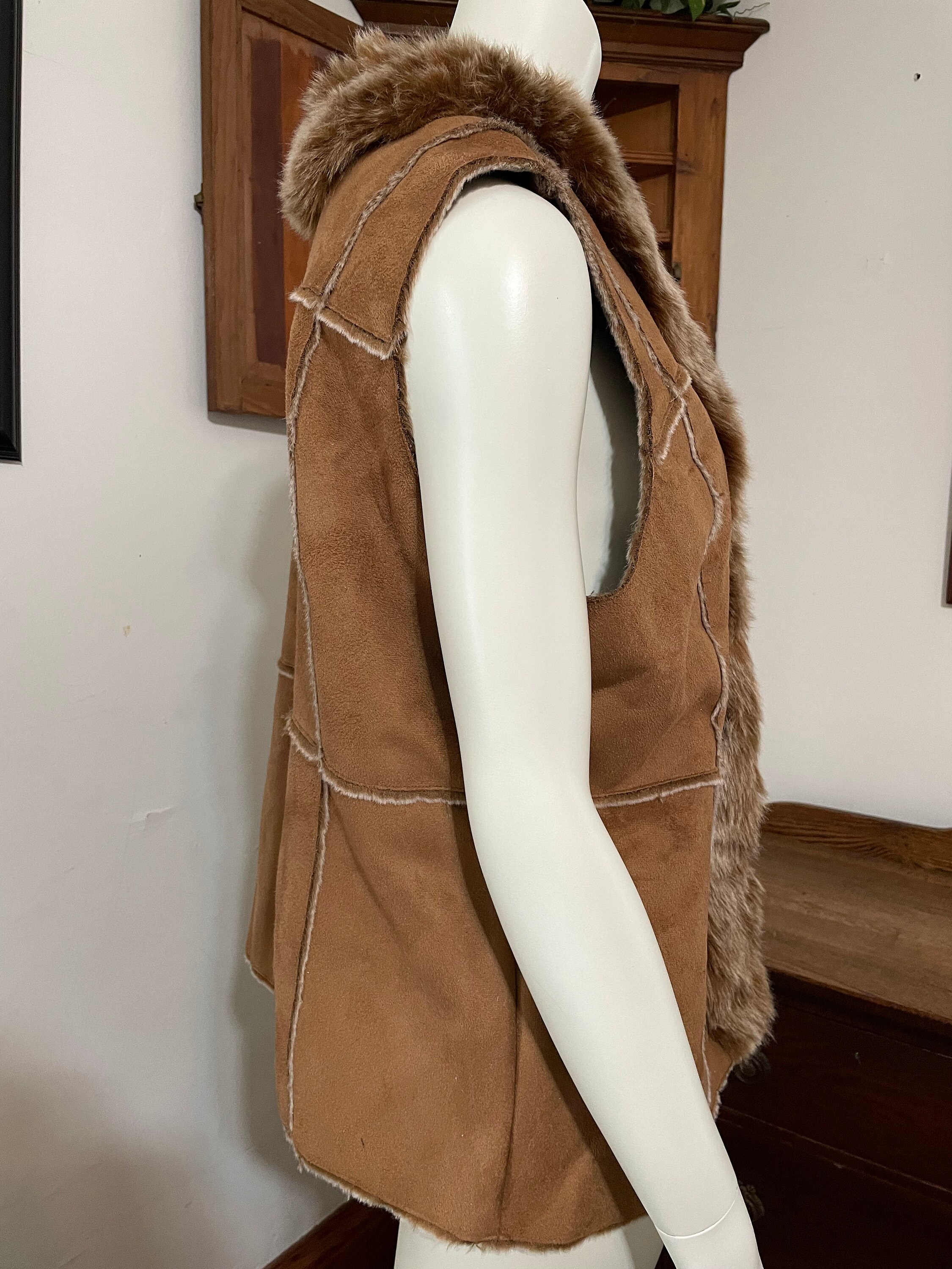 Orvis Women Faux Fur Faux Suede Shearling Vest - Size L - Etsy